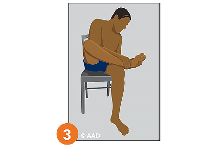 Illustration of a person examining their feet for signs of skin cancer